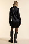 Black Silk Gathered Neck Dress