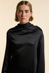 Black Silk Gathered Neck Dress