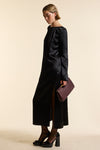 Black Silk V Back Dress
