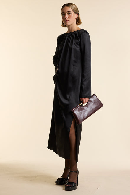 Black Silk V Back Dress