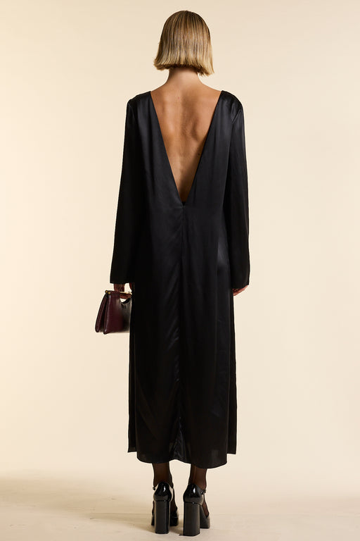 Black Silk V Back Dress