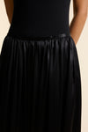 Black Silk Long Gathered Skirt
