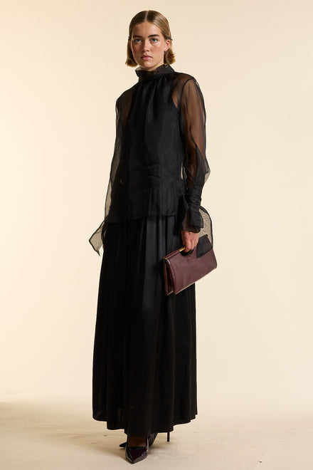 Black Organza Silk Tie Cuff Shirt