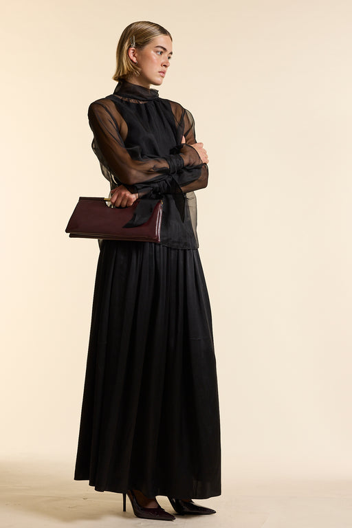 Black Organza Silk Tie Cuff Shirt