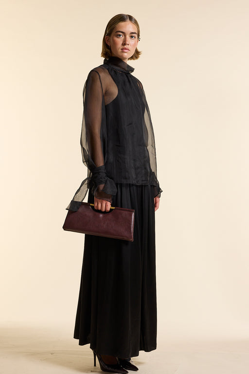 Black Organza Silk Tie Cuff Shirt