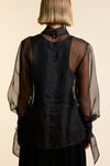 Black Organza Silk Tie Cuff Shirt