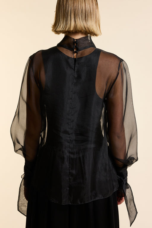 Black Organza Silk Tie Cuff Shirt