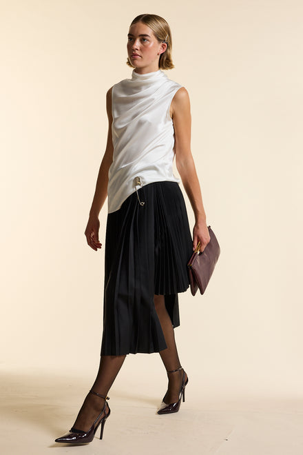 Ivory Silk Sleeveless Gathered Neck Top