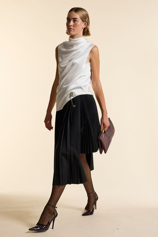 Ivory Silk Sleeveless Gathered Neck Top