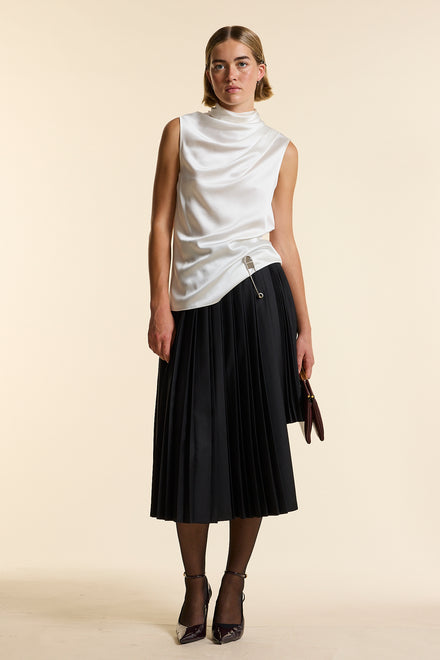 Ivory Silk Sleeveless Gathered Neck Top