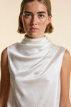 Ivory Silk Sleeveless Gathered Neck Top
