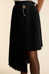 Black Wool Midi Double Pleat Wrap Skirt
