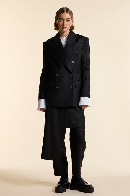 Black Wool Exaggerated Double Breasted Jacket
