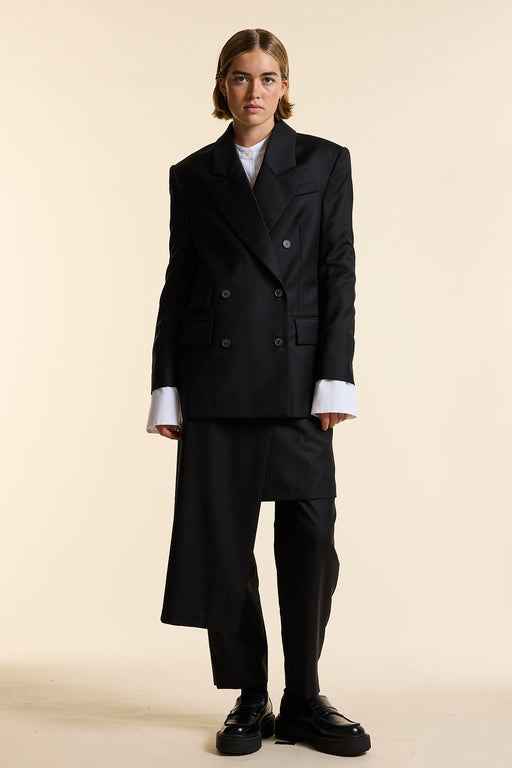 Black Wool Exaggerated Double Breasted Jacket