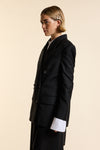 Black Wool Exaggerated Double Breasted Jacket