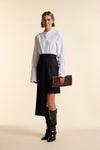 Black Wool Straight Wrap Skirt