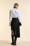 Black Wool Straight Wrap Skirt