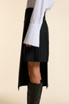 Black Wool Straight Wrap Skirt