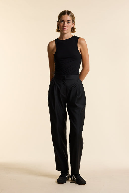 Black Wool Tapered Trouser