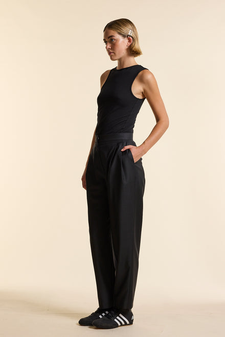 Black Wool Tapered Trouser