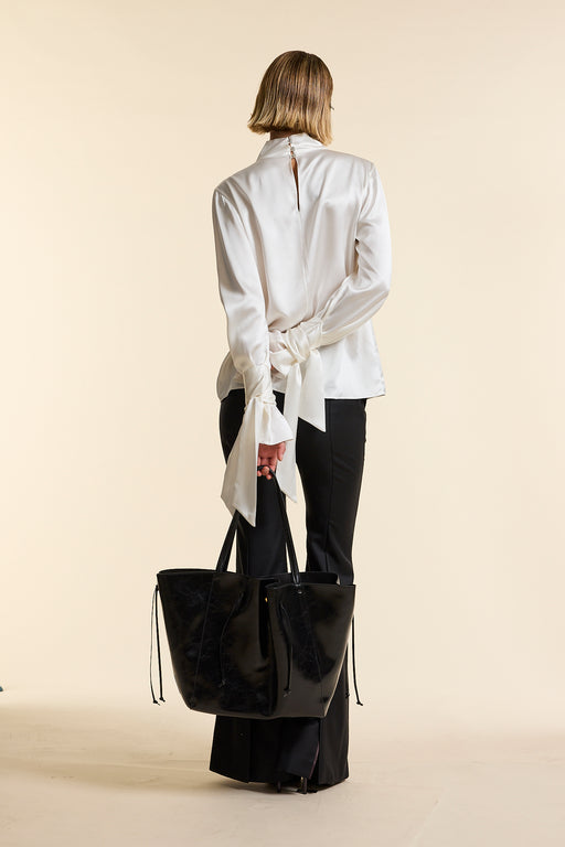 Ivory Silk Tie Cuff Shirt
