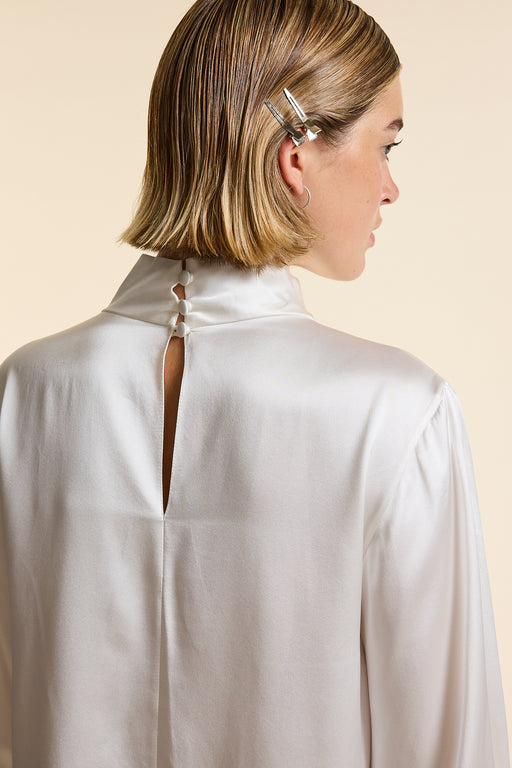 Ivory Silk Tie Cuff Shirt