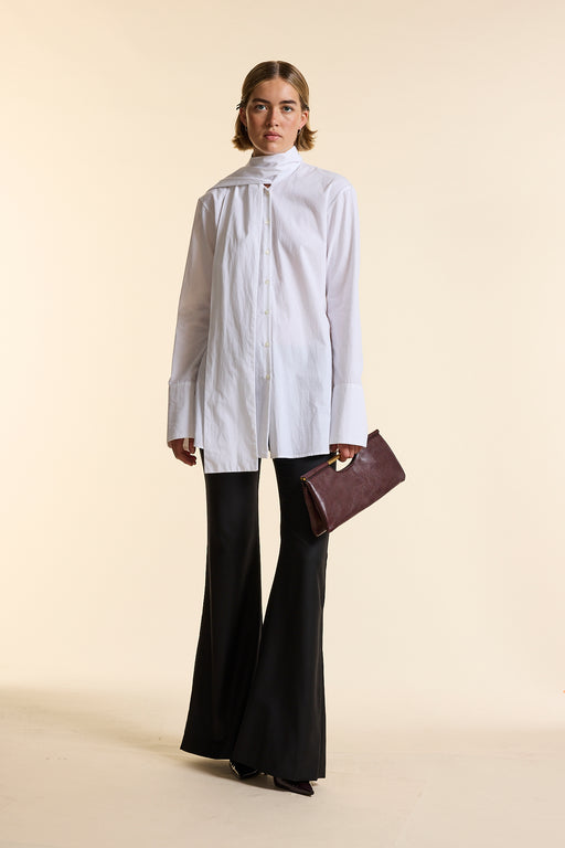 White Poplin Tie Neck Shirt