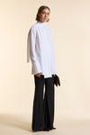 White Poplin Tie Neck Shirt