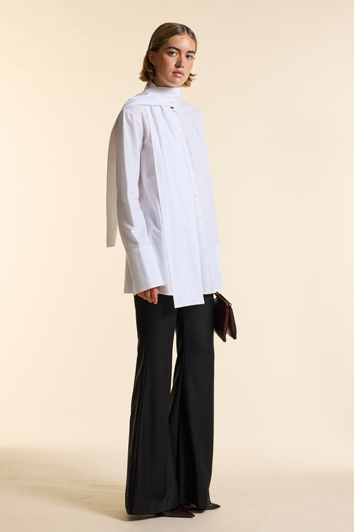 White Poplin Tie Neck Shirt