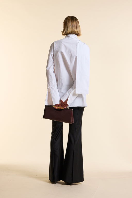 White Poplin Tie Neck Shirt