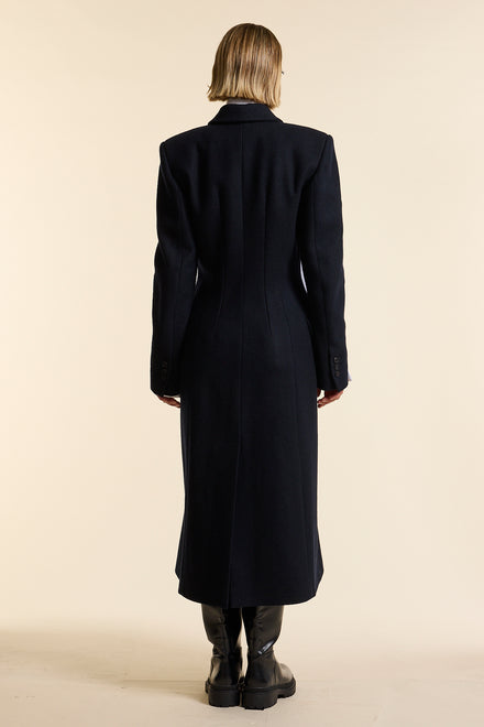 Black Wool Double Breasted Sculpted Coat