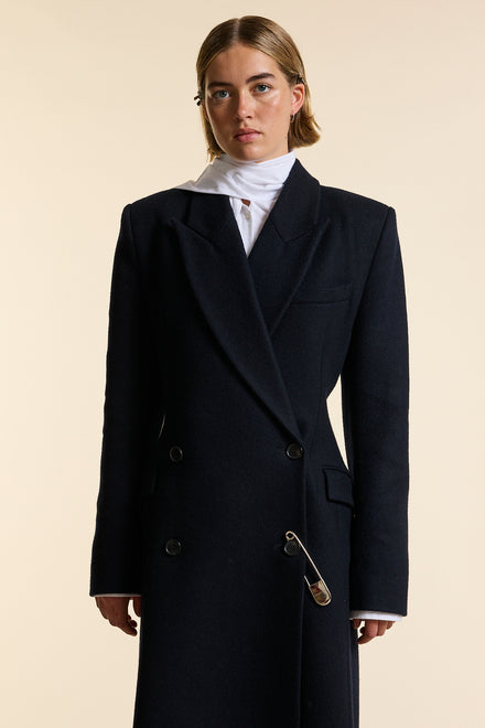 Black Wool Double Breasted Sculpted Coat
