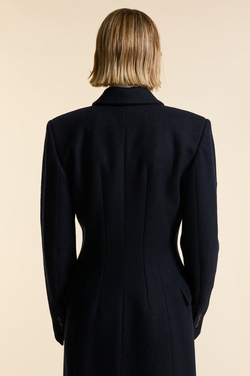 Navy Wool Double Breasted Sculpted Coat