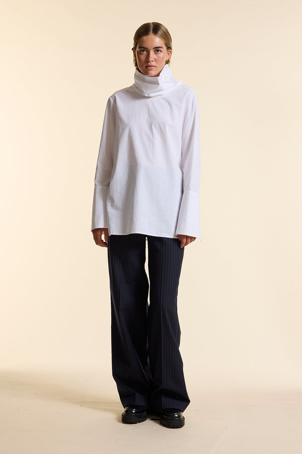 White Poplin Mock Neck Shirt