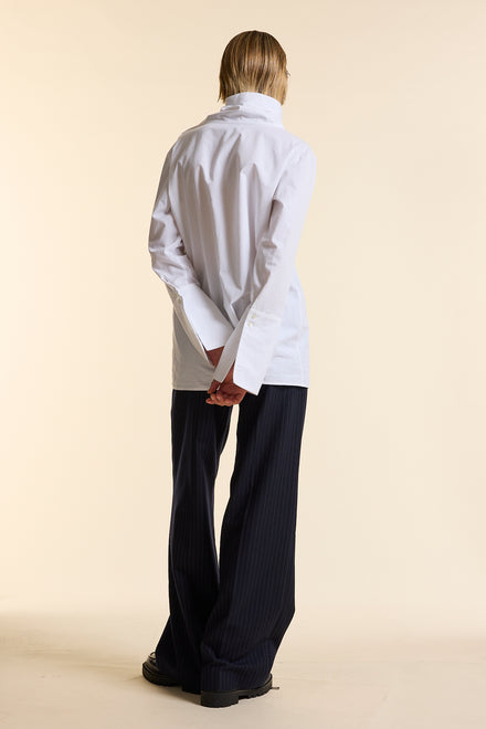 White Poplin Mock Neck Shirt