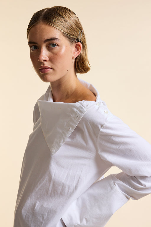 White Poplin Mock Neck Shirt