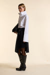 Navy Wool Midi Multi Pleat Wrap Skirt