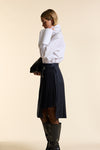 Navy Wool Midi Multi Pleat Wrap Skirt