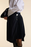 Navy Wool Midi Multi Pleat Wrap Skirt