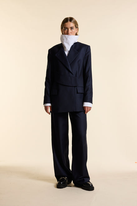 Navy Wool Wrap Jacket