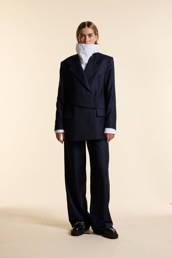 Navy Wool Wrap Jacket