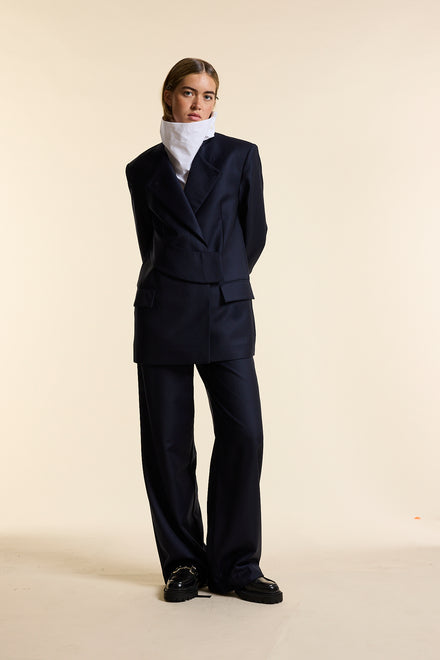 Navy Wool Wrap Jacket