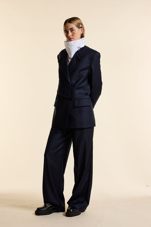 Navy Wool Wrap Jacket