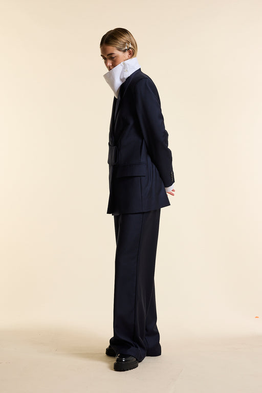 Navy Wool Wrap Jacket