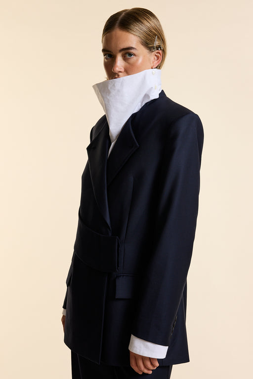 Navy Wool Wrap Jacket