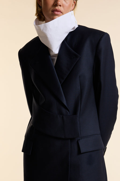 Navy Wool Wrap Jacket