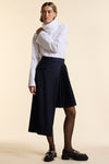 Navy Wool Asymmetrical Pleated Wrap Skirt
