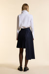 Navy Wool Asymmetrical Pleated Wrap Skirt