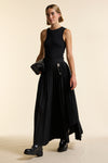 Black Wool Long Contrast Pleated Skirt