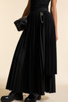 Black Wool Long Contrast Pleated Skirt